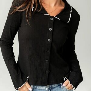 Boheme Black Shirt with White Trim Jazmine Contrast top